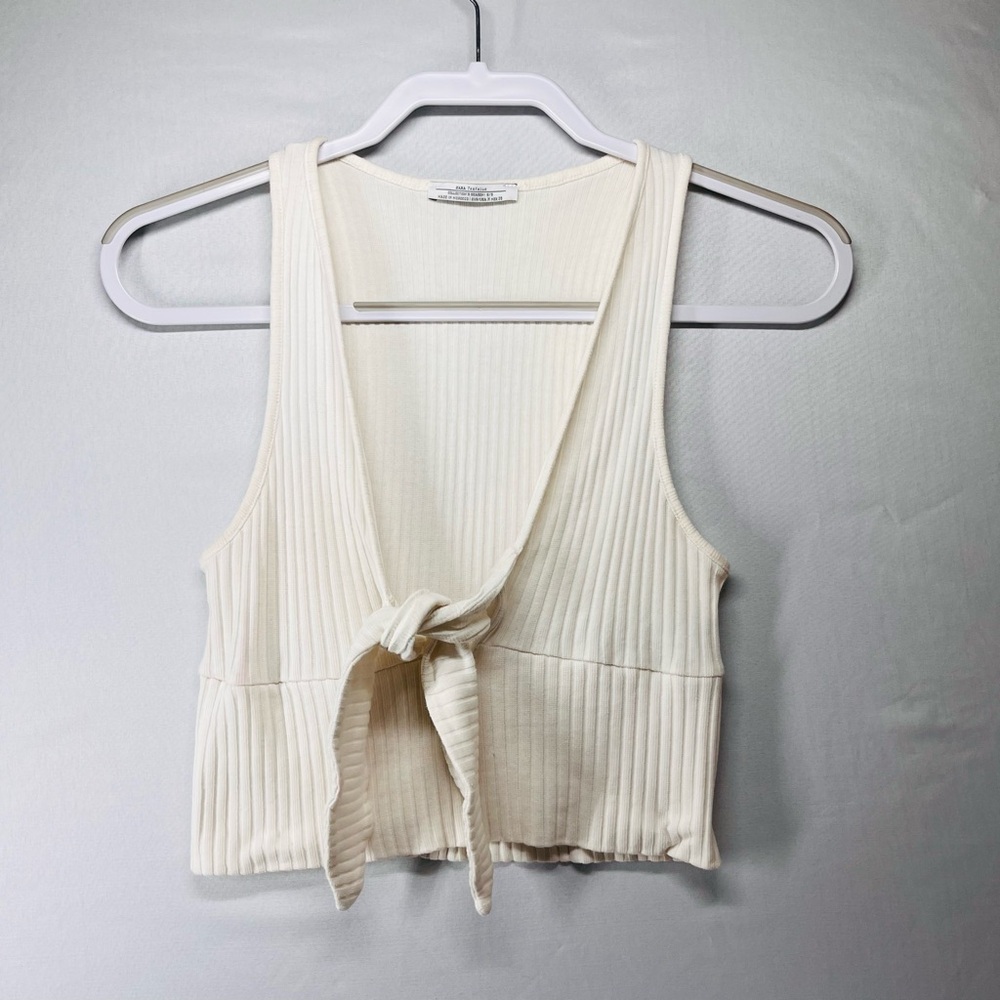 Zara Ivory Ribbed Tie-Front Tank Top‎